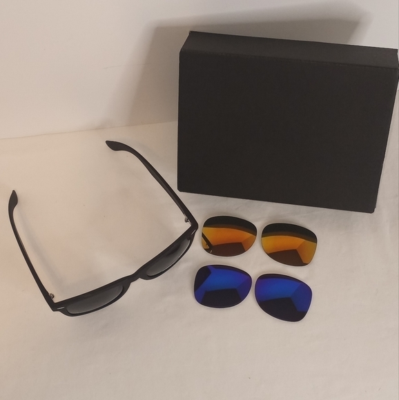 SUNGLASSES Interchangeable Lenses (3 sets) Black Unisex NIB 100% UV - Picture 2 of 5